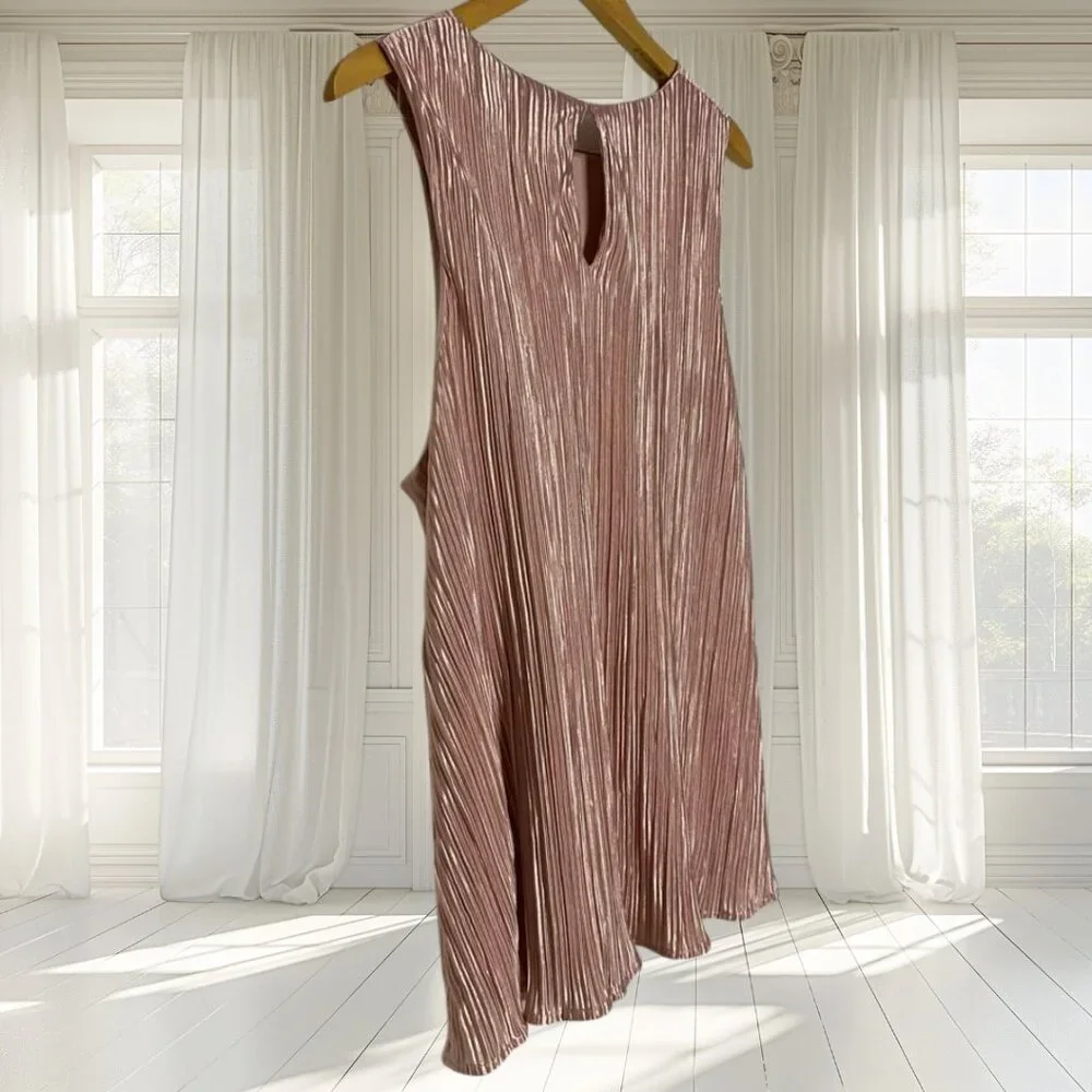 NWT A New Day Blush Pink Pleated Swing Top Sleeveless Keyhole Back Large - Picture 6 of 15
